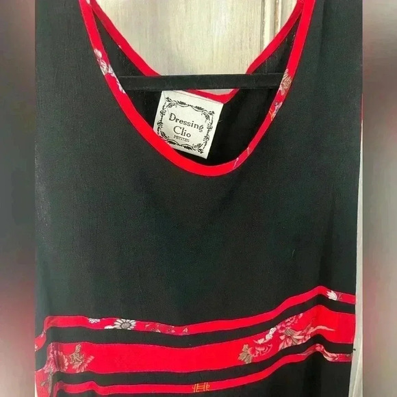 VTG 90s Y2K Asian Inspired floral Pattern Midi Black Dress Sz M Dark Romantic - Picture 8 of 8